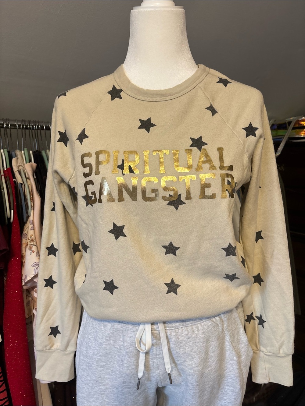 Spiritual Gangster Beige Star Crewneck Sweatshirt